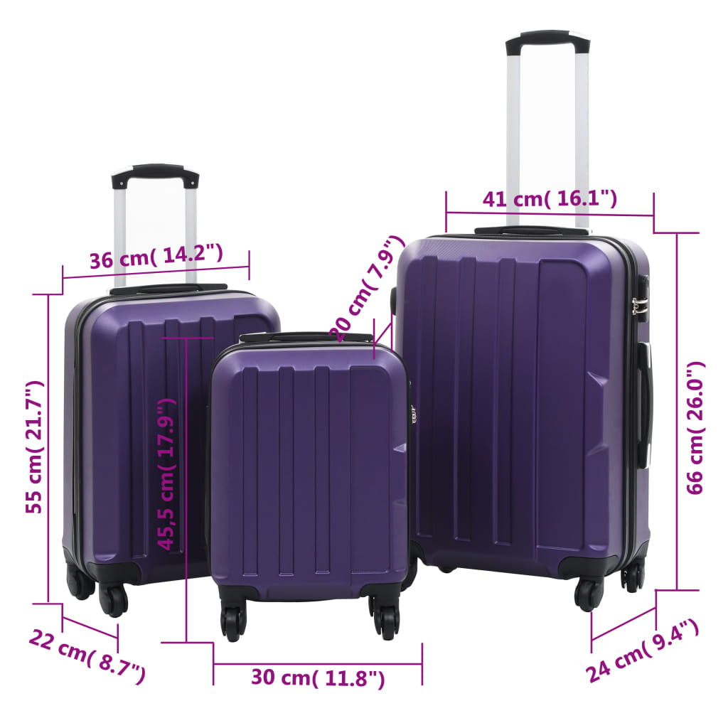 3 db lila keményfalú ABS gurulós bőrönd 