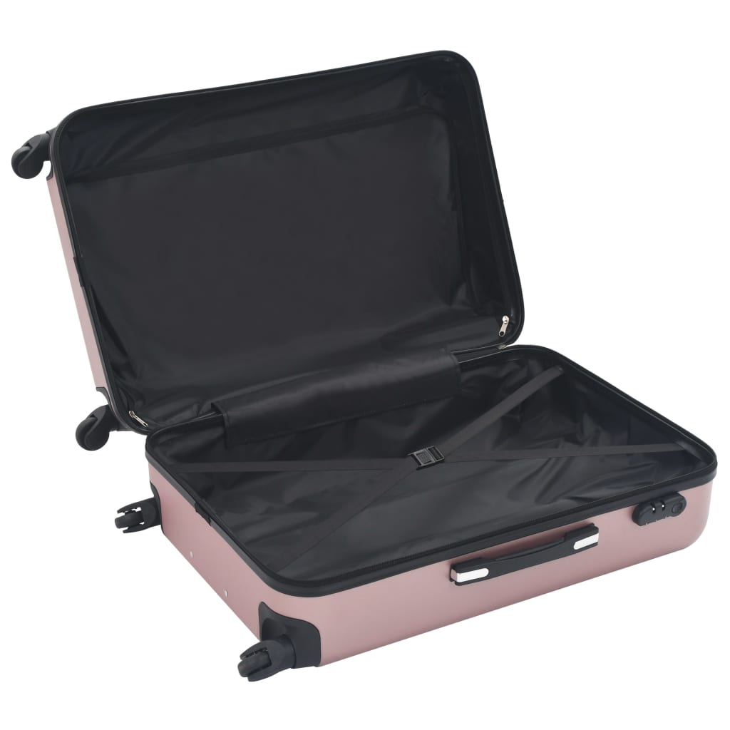 3 db rozéarany színű keményfalú ABS gurulós bőrönd 