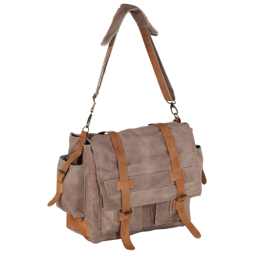 vidaXL Bolso de hombro marrón 42x13x34,5 cm lona y cuero real