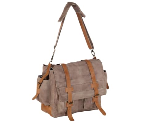 vidaXL Shoulder Bag Brown 42x13x34.5 cm Canvas and Real Leather