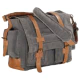 vidaXL Saco de ombro 42x13x34,5cm lona e couro genuíno cinzento-escuro