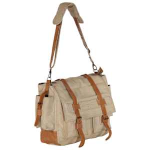 vidaXL Torba na ramię, beżowa, 42x13x34,5 cm, pł&oacute;tno i sk&oacute;ra