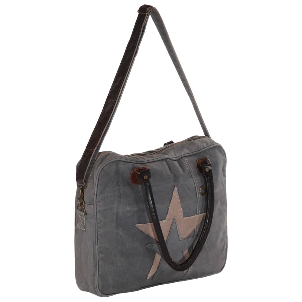 vidaXL håndtaske 40 x 54 cm kanvas og ægte læder grå