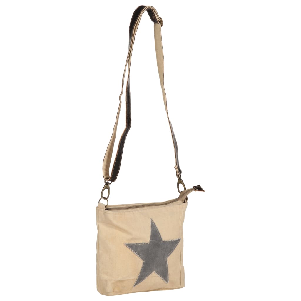 vidaXL Schultertasche Beige 34 x 23 cm Segeltuch und Echtleder