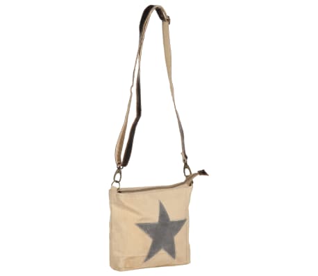 vidaXL Schultertasche Beige 34 x 23 cm Segeltuch und Echtleder