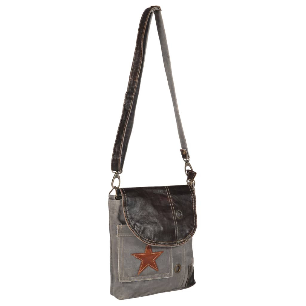 vidaXL Shoulder Bag Dark Grey 29x6x24 cm Canvas and Real Leather