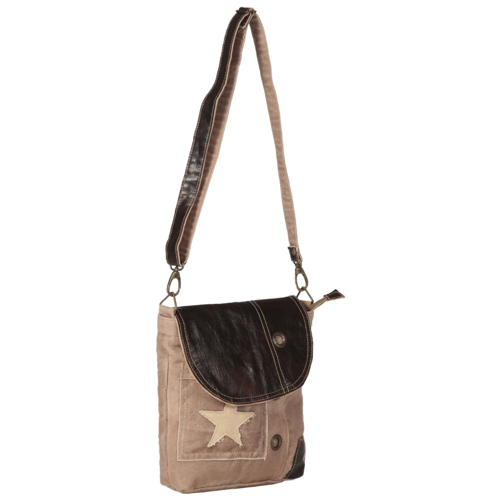 vidaXL Shoulder Bag Brown 29x6x24 cm Canvas and Real Leather