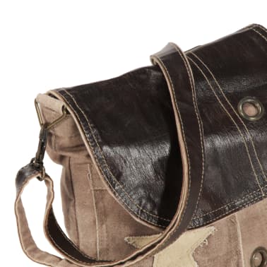 vidaXL Schoudertas 29x6x24 canvas en echt leer bruin vidaXL Schoudertas 29x6x24 canvas en echt leer bruin