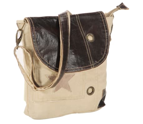 vidaXL Schoudertas 29x6x24 canvas en echt leer bruin vidaXL Schoudertas 29x6x24 canvas en echt leer bruin