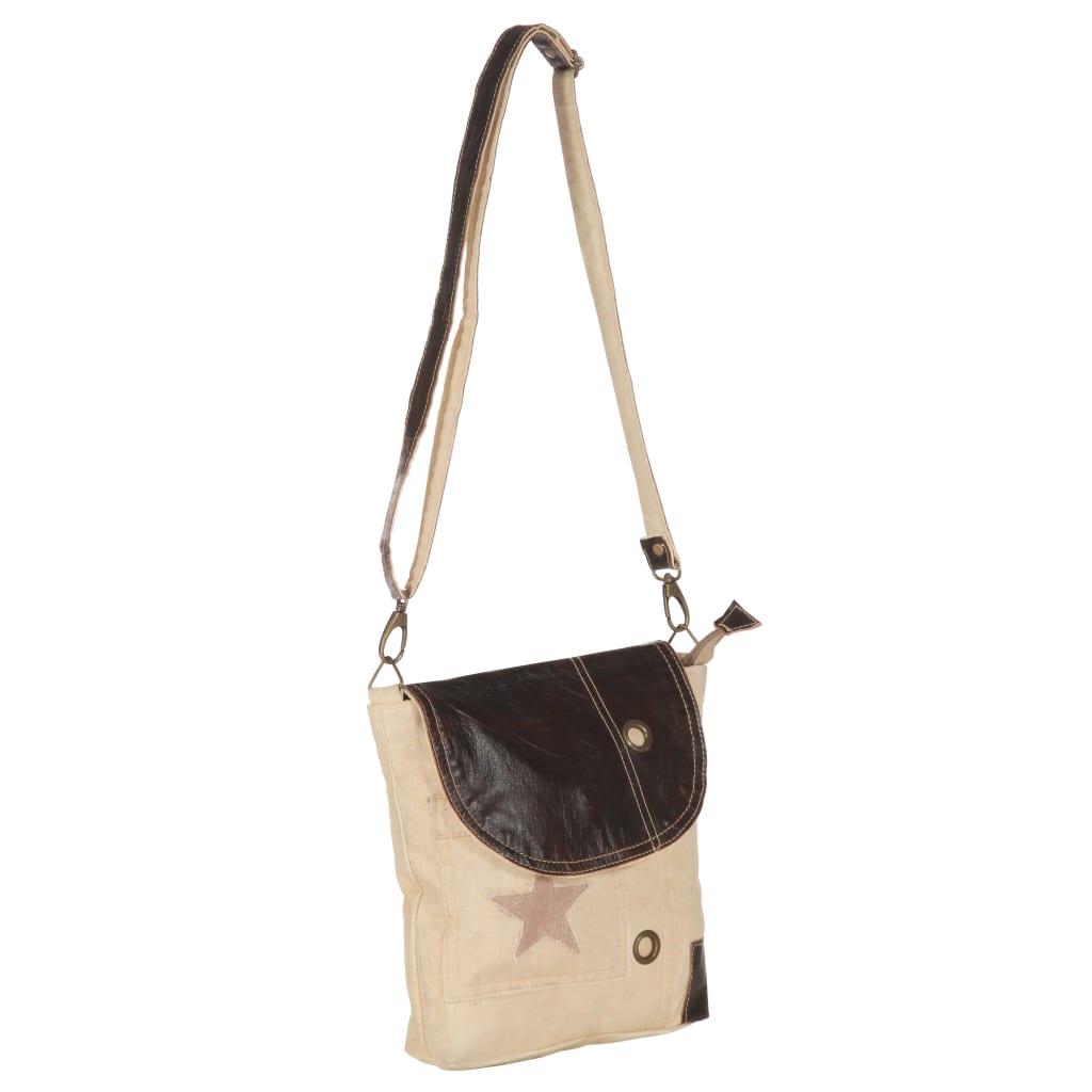 vidaXL Shoulder Bag Beige 29x6x24 cm Canvas and Real Leather