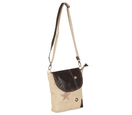 vidaXL Shoulder Bag Beige 29x6x24 cm Canvas and Real Leather