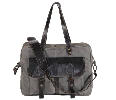 vidaXL Sac à main Gris foncé 40 x 53 cm Toile et cuir véritable