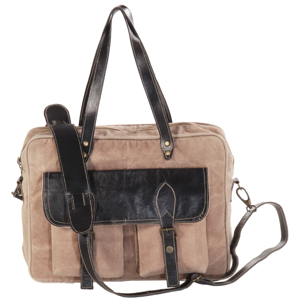 vidaXL håndtaske 40 x 53 cm kanvas og ægte læder brun
