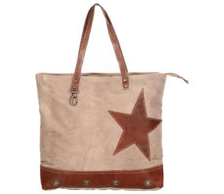 vidaXL Shopper Bag Brown 48x61 cm Canvas and Real Leather
