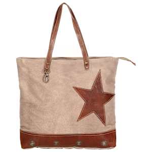 vidaXL Einkaufstasche Braun 48 x 61 cm Segeltuch und Echtleder