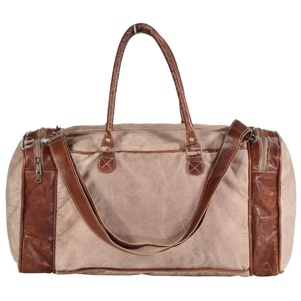 vidaXL Weekend Bag Brown 54x23x52 cm Canvas and Real Leather