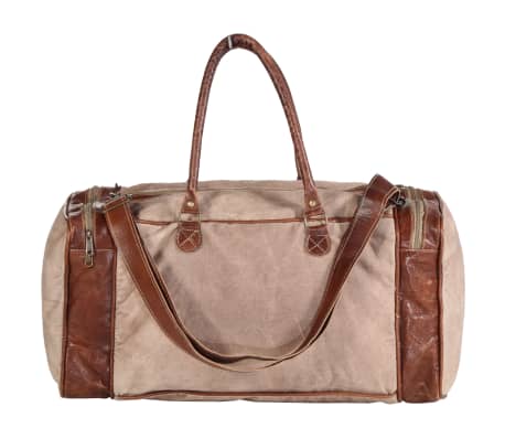 vidaXL Weekend Bag Brown 54x23x52 cm Canvas and Real Leather