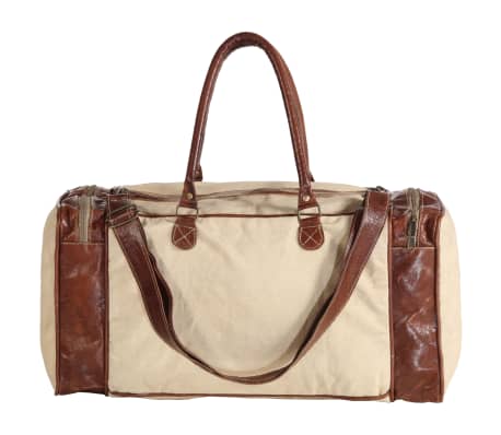 vidaXL Weekend Bag Beige 54x23x52 cm Canvas and Real Leather