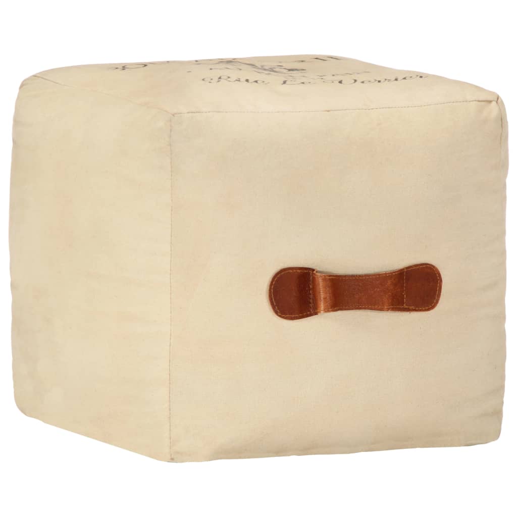 vidaXL Poef 40x40x40 cm katoen canvas en leer zandkleurig vidaXL Poef 40x40x40 cm katoen canvas en leer zandkleurig