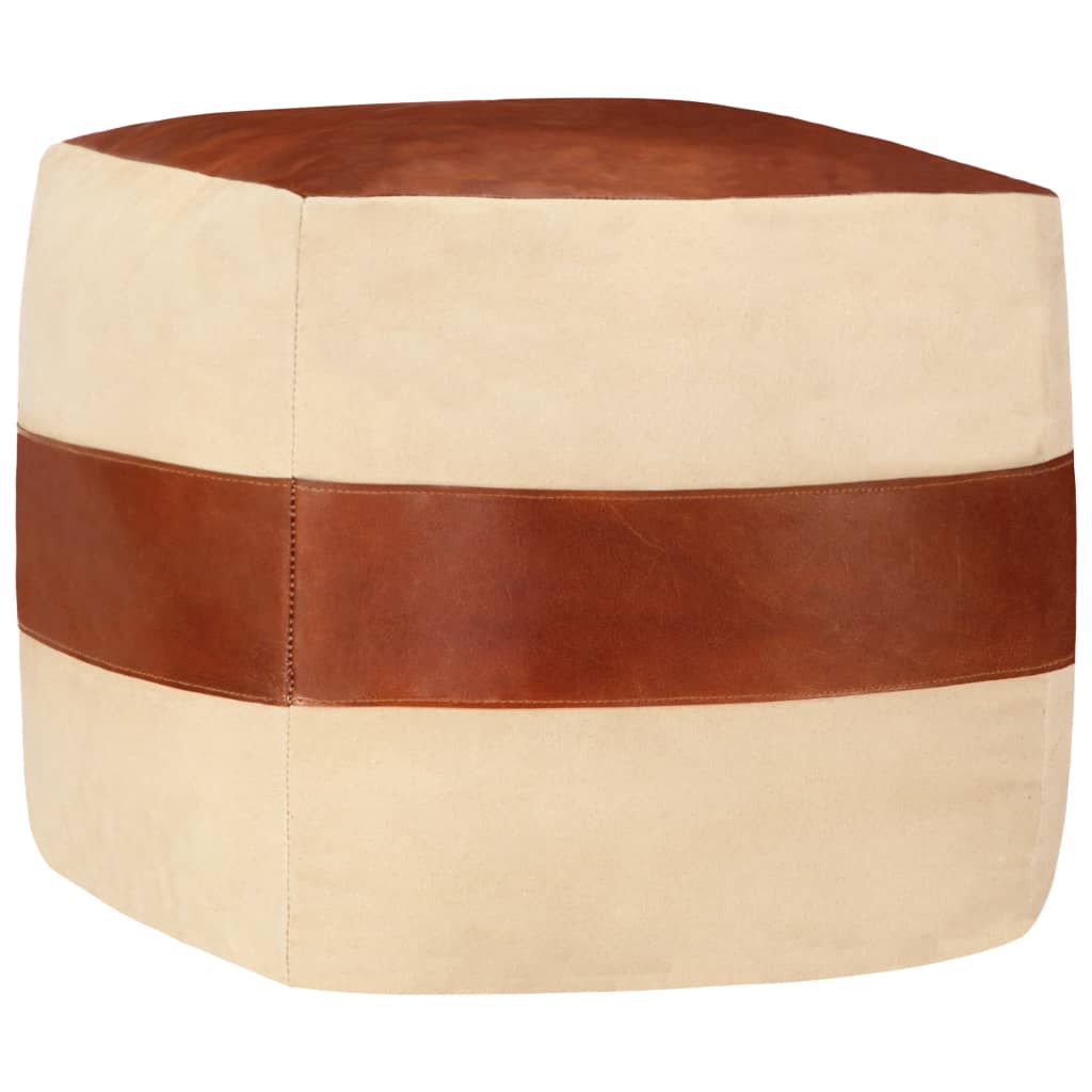 vidaXL Poef 40x40x40 cm katoen canvas en leer zandkleurig vidaXL Poef 40x40x40 cm katoen canvas en leer zandkleurig