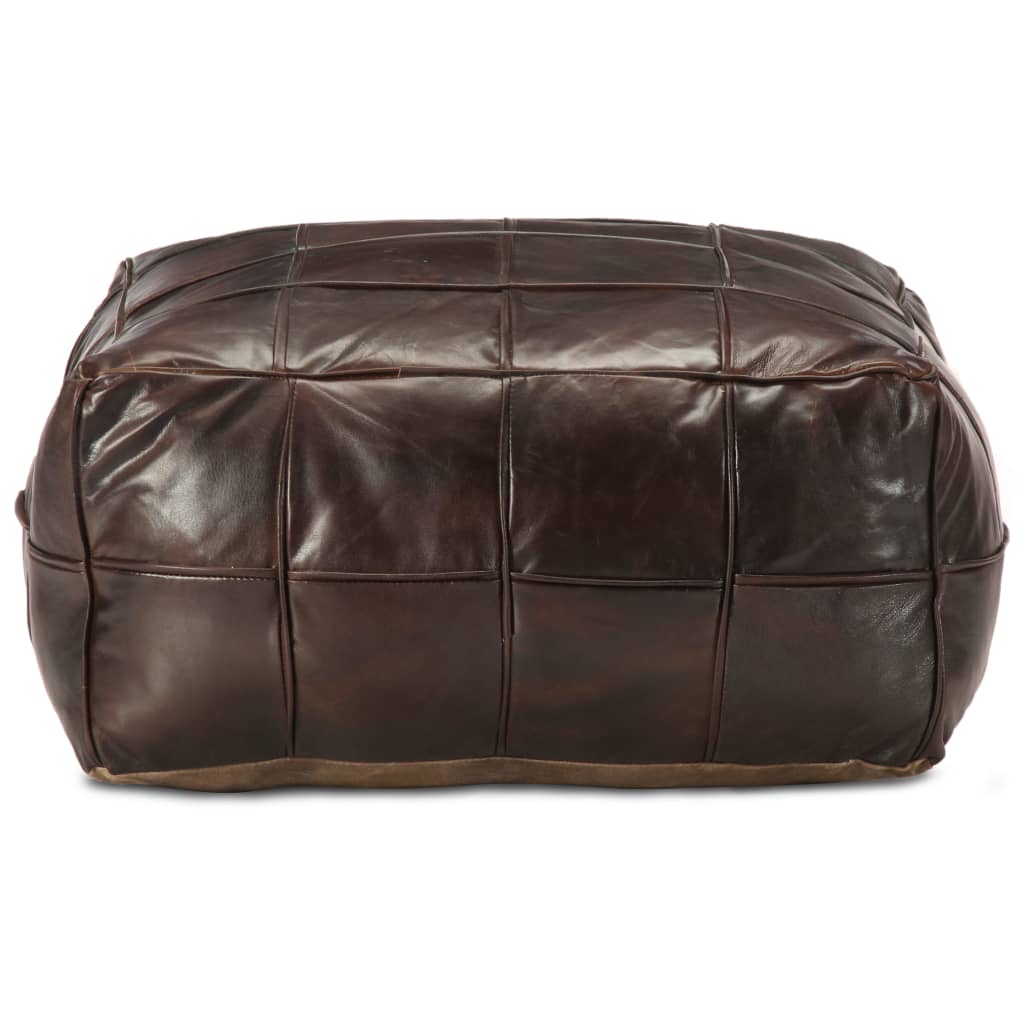 vidaXL Pouf 60 x 60 x 30 cm Marron foncé Cuir véritable de chèvre