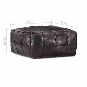 Sedací puf černý 60 x 60 x 30 cm pravá kozí kůže - obrázek 4