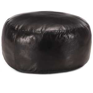 Sedací puf černý 60 x 30 cm pravá kozí kůže - obrázek 1