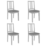 vidaXL 4 pcs Chaises à dîner avec coussins Gris Bois solide