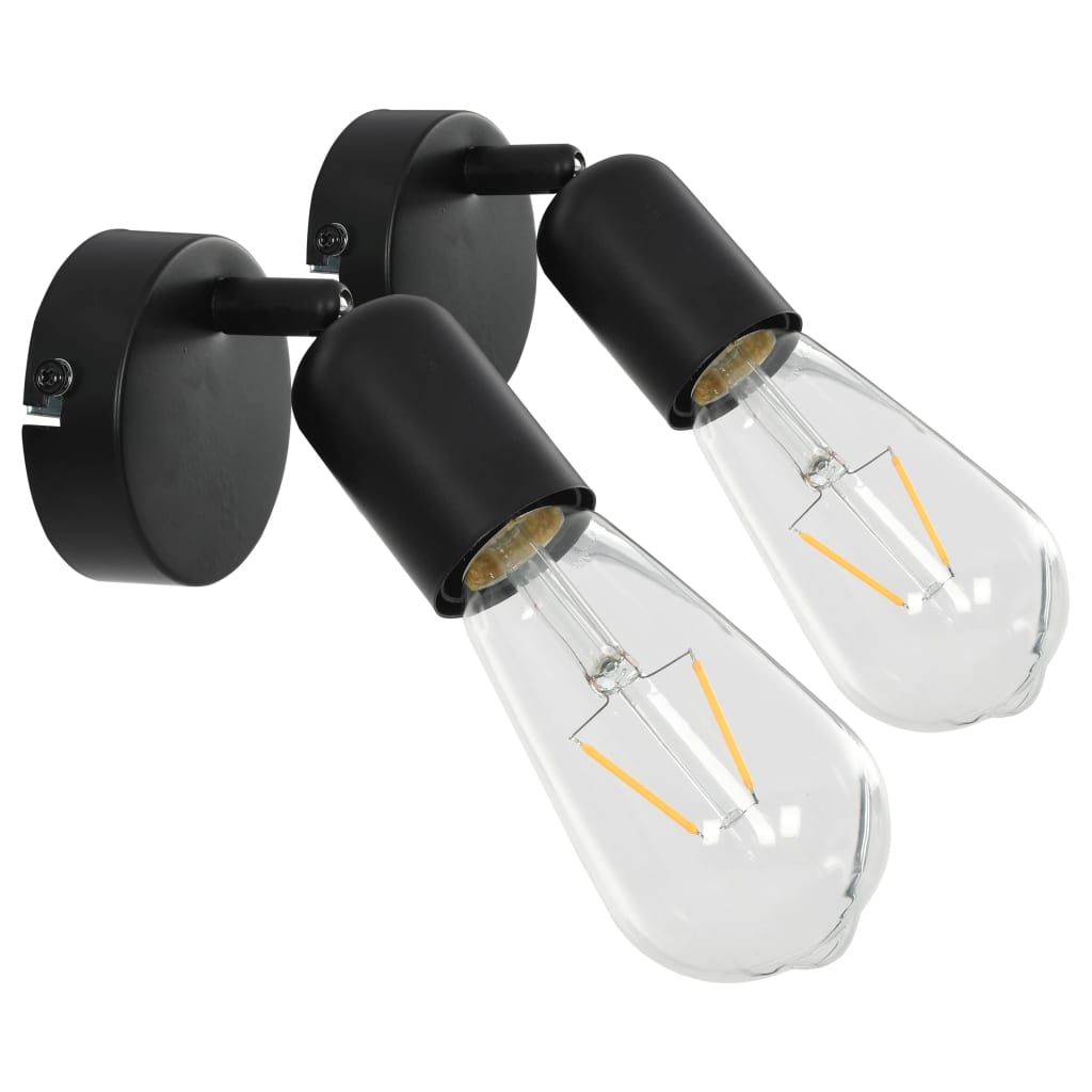 

vidaXL Spotlights 2 st met filament peren 2 W E27 zwart