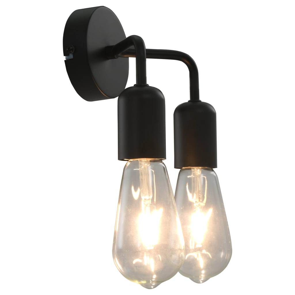 vidaXL Lampă de perete cu becuri cu filament, 2 W, negru, E27 vidaXL
