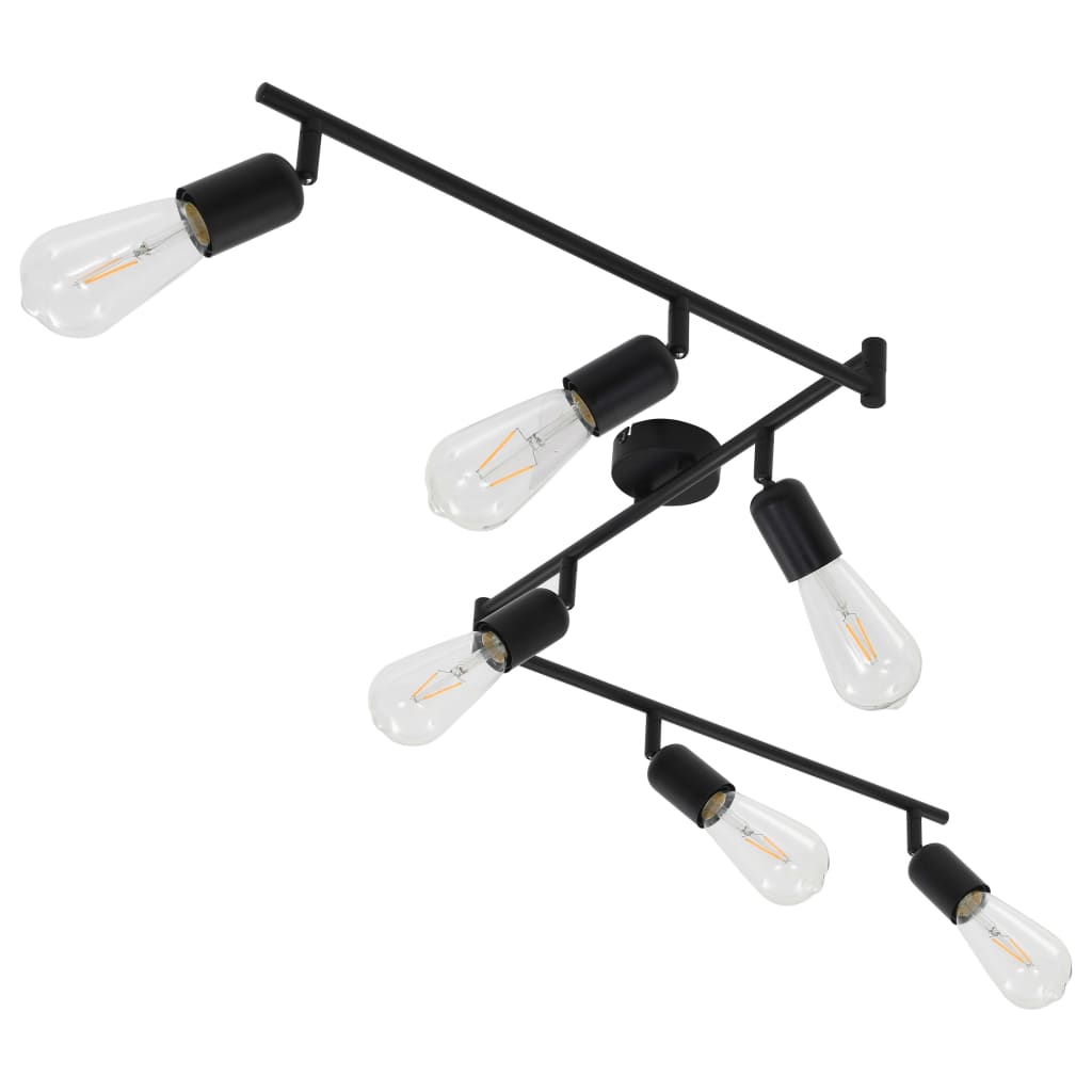 vidaXL 6-vejs spotlampe med glødepærer 2 W 30 cm E27 sort