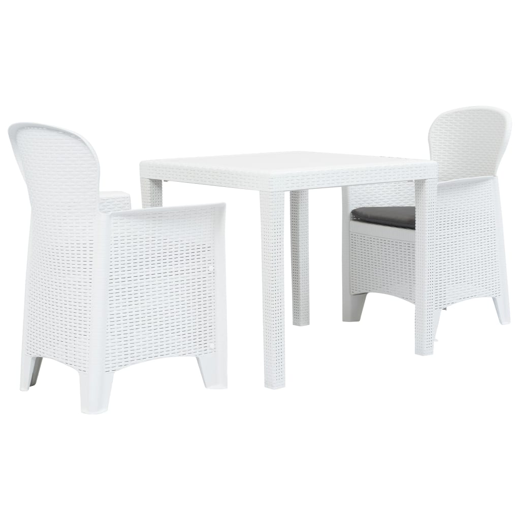 vidaXL Set mobilier bistro, 3 piese, alb, plastic, aspect ratan  