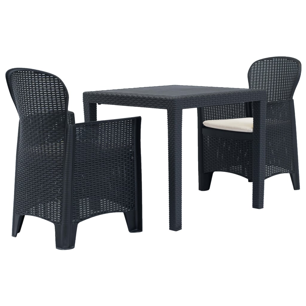 3-dijelni bistro set od plastike s izgledom ratana antracit