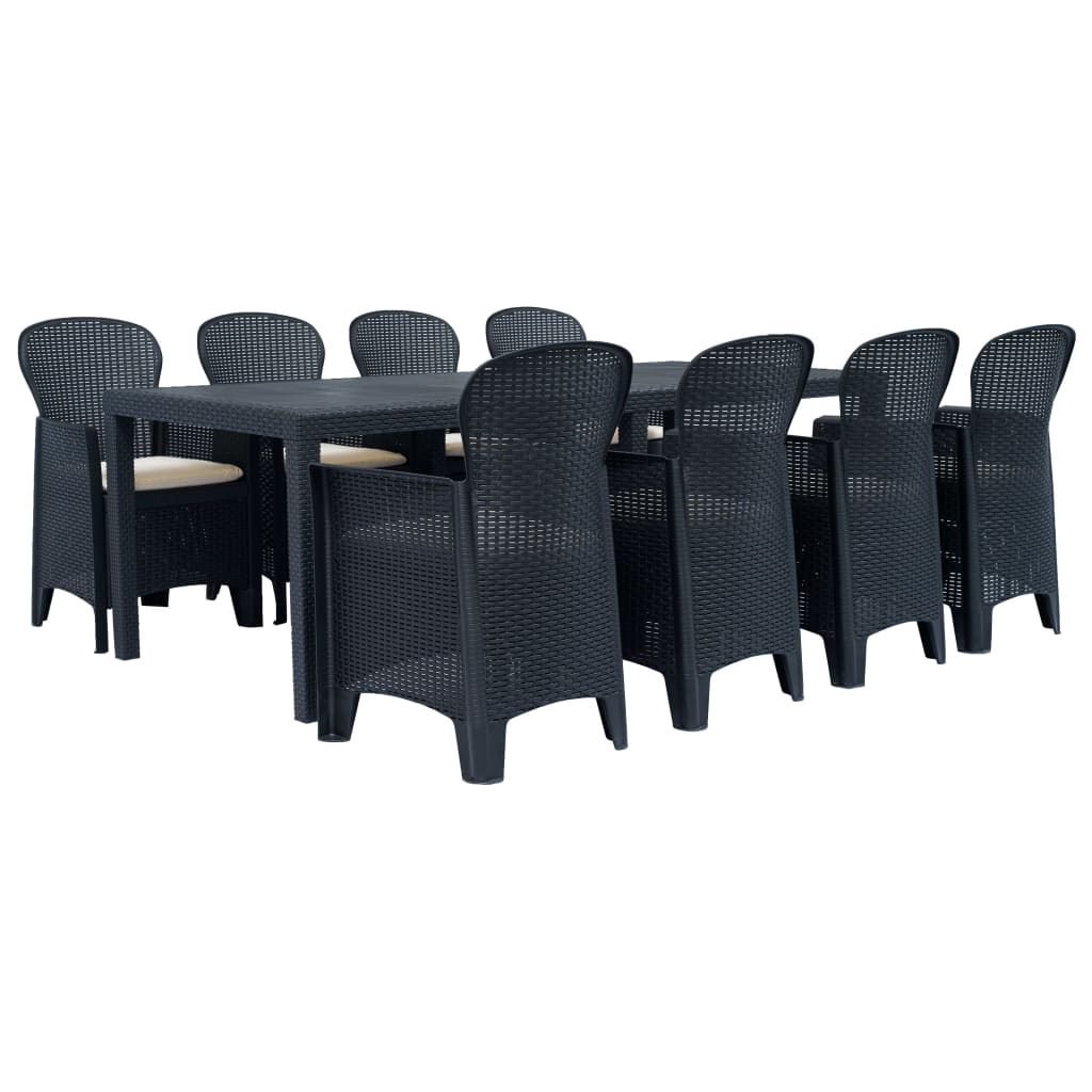 

vidaXL 9 Piece Patio Dining Set Plastic Anthracite Rattan Look