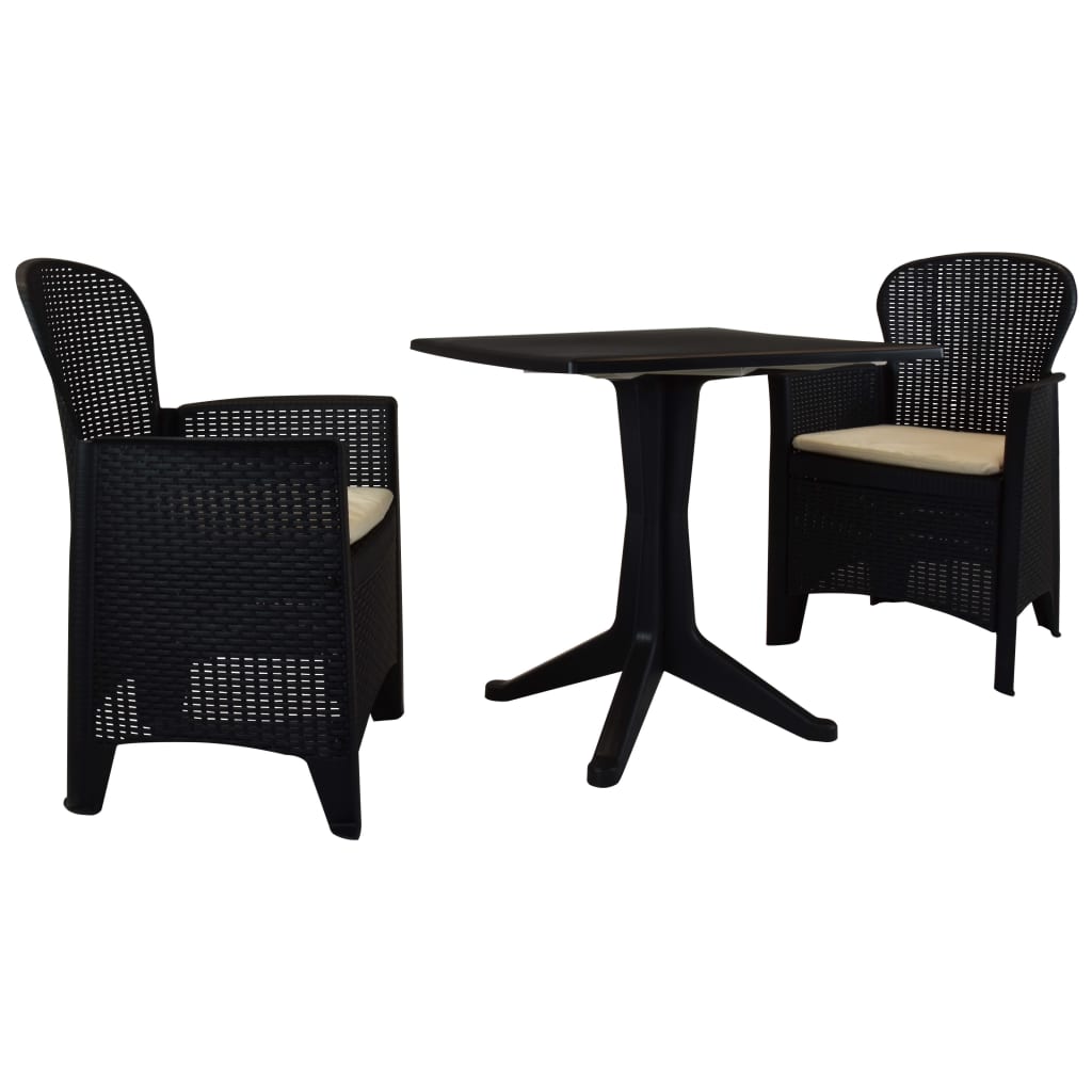 

vidaXL 3 Piece Bistro Set Plastic Rattan Anthracite