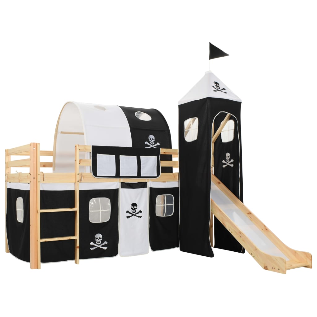 vidaXL Lit mezzanine d'enfants avec toboggan et échelle Pin 97x208 cm