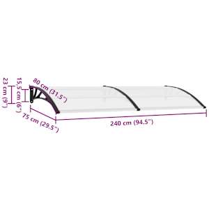 Vchodová stříška černá a průhledná 240 x 75 cm polykarbonát - obrázek 8