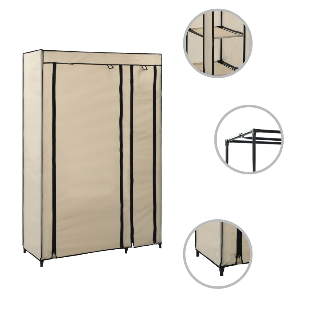 vidaXL Kledingkast opvouwbaar 110x45x175 cm stof crème afbeelding