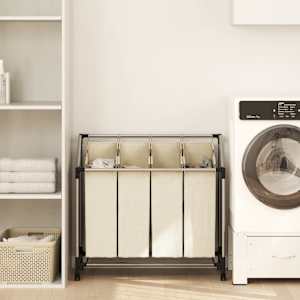 Koš za sortiranje perila s 4 vrečami krem jeklo