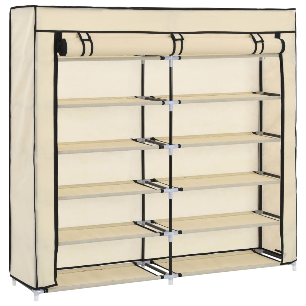 282433 Shoe Cabinet with Cover Cream 115x28x110 cm Fabric