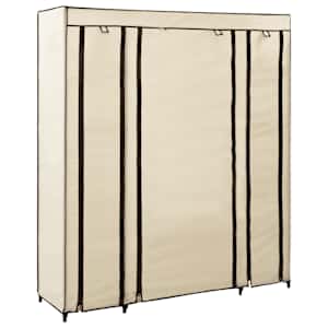 Šatní skříň s přihrádkami a tyčemi krémová 150x45x176 cm textil - obrázek 1