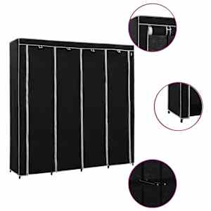 vidaXL garderoob 4 sektsiooniga, must 175 x 45 x 170 cm