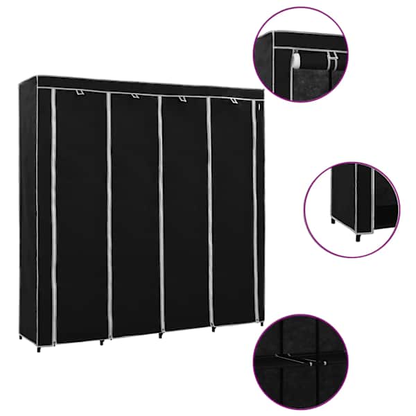 vidaXL garderoob 4 sektsiooniga, must 175 x 45 x 170 cm