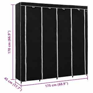 282445 vidaXL Wardrobe with 4 Compartments Black 175x45x170 cm - obrázek 8
