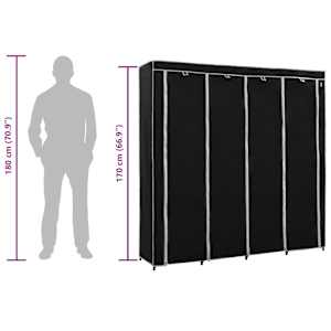 282445 vidaXL Wardrobe with 4 Compartments Black 175x45x170 cm - obrázek 9