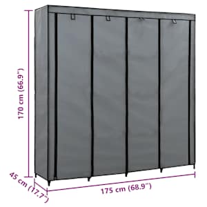Šatní skříň se 4 přihrádkami šedá 175 x 45 x 170 cm - obrázek 8