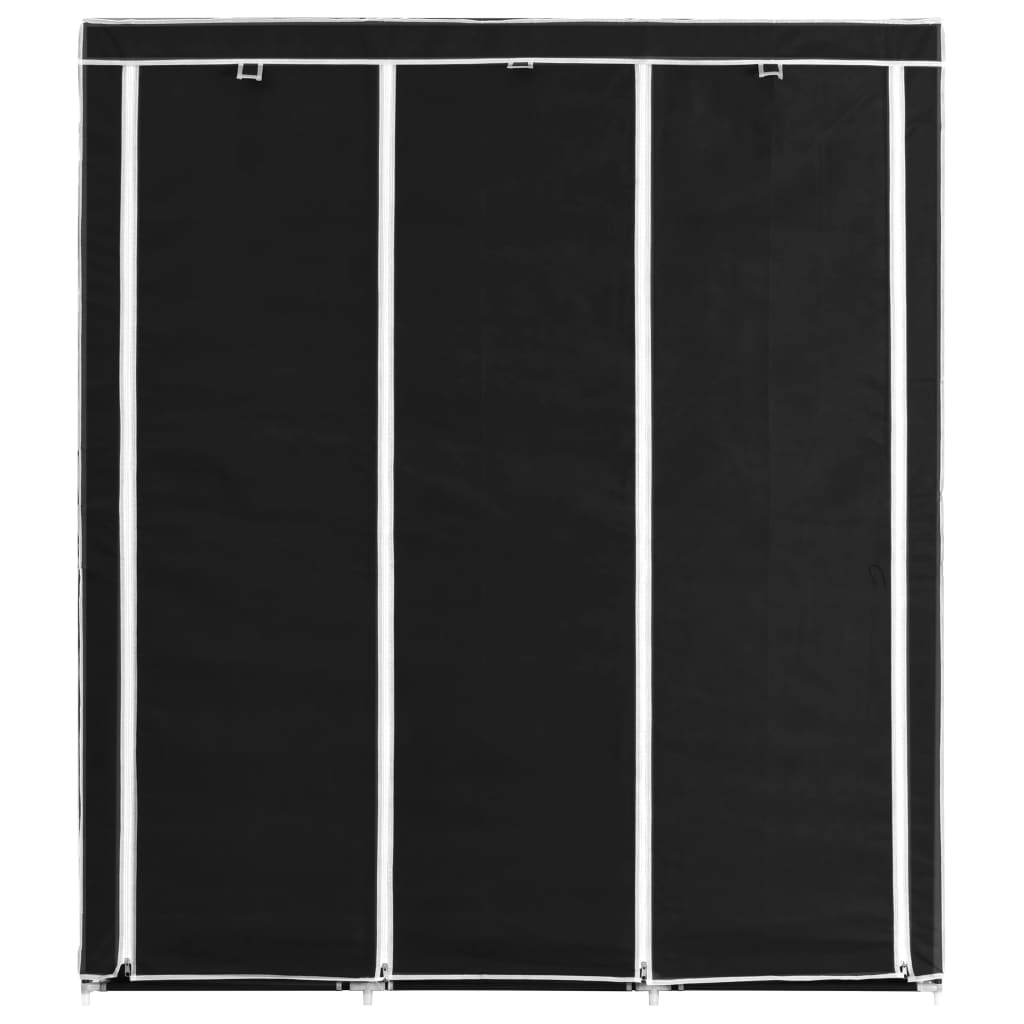 Fekete szövet ruhásszekrény tárolórekeszekkel 150 x 45 x 176 cm 