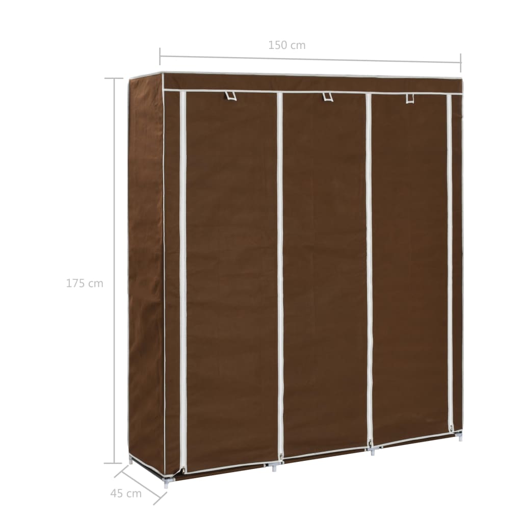 282454 Wardrobe with Compartments and Rods Brown 150x45x175 cm Fabric 