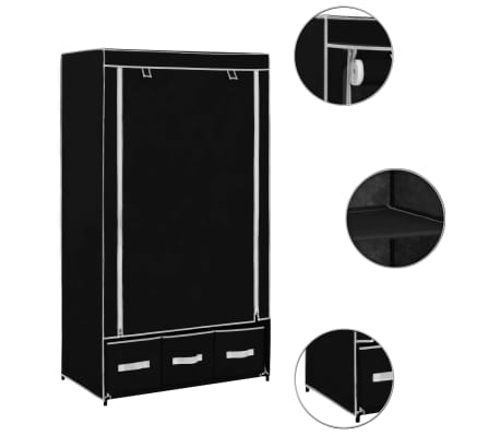 vidaXL Wardrobe Black 87x49x159 cm Fabric