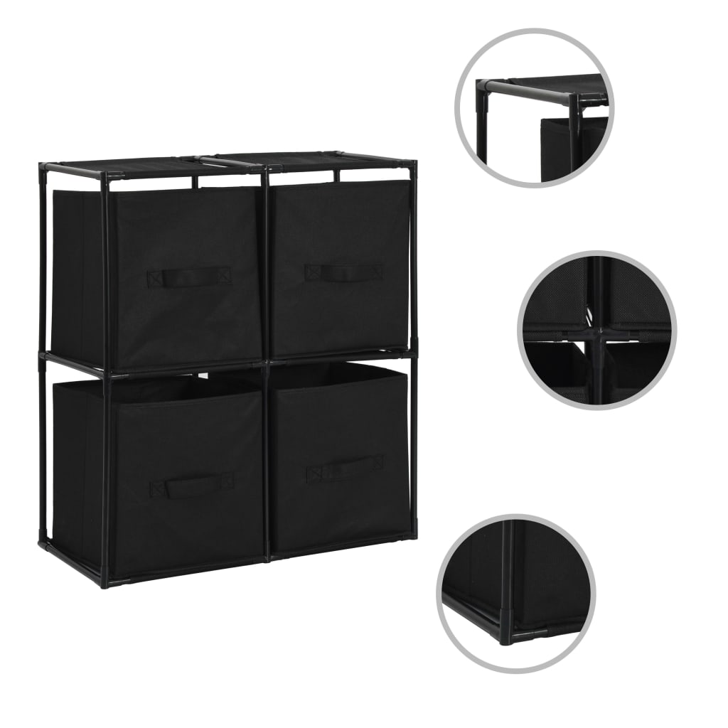 vidaXL Armario de almacenaje 4 cestas de tela negro acero 63x30x71 cm